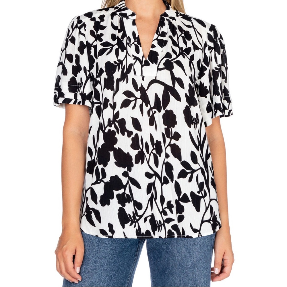 Liz Claiborne Collection Women’s Black White Floral Blouse Top Size XXL NTW